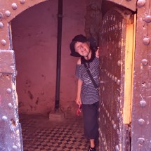 Marion with an old door in the Medina of Marrakesh